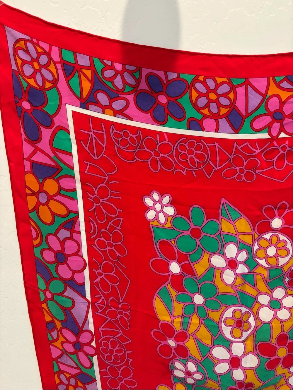 Marja Kurki Design Bright Floral Red Silk Scarf